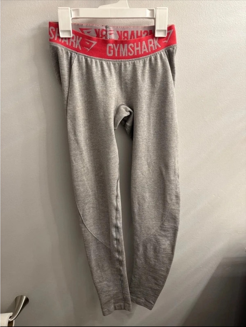 Gymshark Grey Leggings with Pink Branded Waistband
